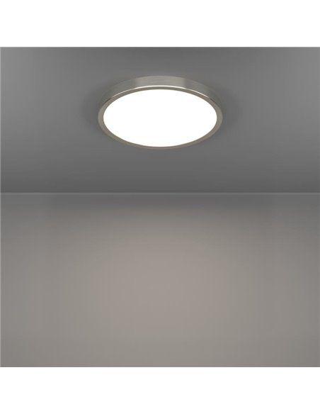 Plafón de techo LED Ø280mm FUEVA 6 níquel, 14,2W 1800Lm CCT (2700K-4000K-6500K), IP20