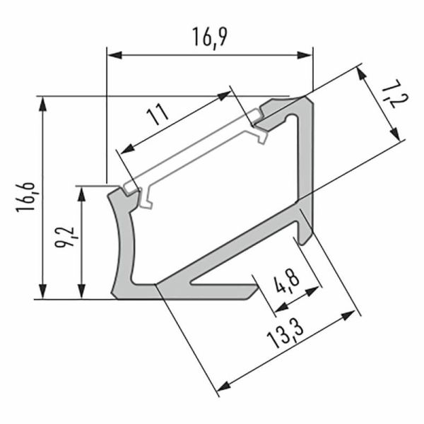 Medidas Perfil Angular asimétrico 30º/60º para Tiras LED en acabado Blanco Lacado -Tipo H- 2,02 Metros