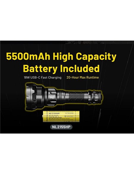 Linterna de mano P40 doble haz 2000 lúmenes, alcance ultra largo 2900m IP68 sumergible 2 metros