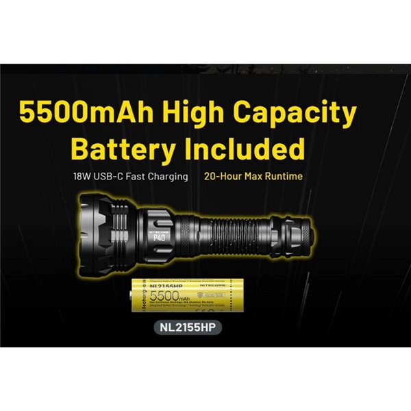 Linterna de mano P40 doble haz 2000 lúmenes, alcance ultra largo 2900m IP68 sumergible 2 metros