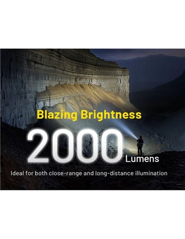 Linterna de mano P40 doble haz 2000 lúmenes, alcance ultra largo 2900m IP68 sumergible 2 metros