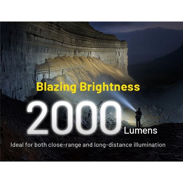 Linterna de mano P40 doble haz 2000 lúmenes, alcance ultra largo 2900m IP68 sumergible 2 metros