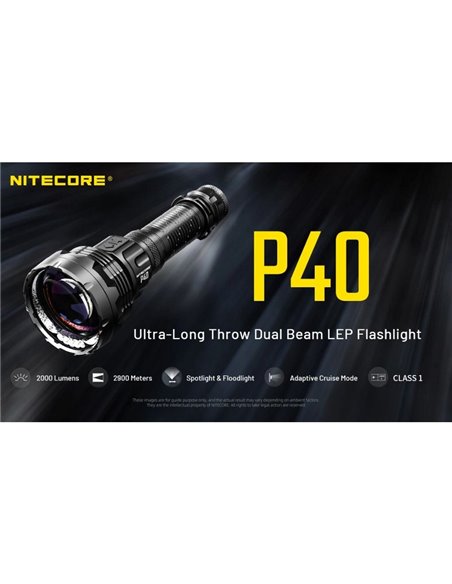 Linterna de mano P40 doble haz 2000 lúmenes, alcance ultra largo 2900m IP68 sumergible 2 metros