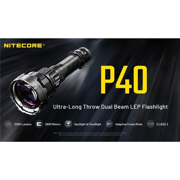 Linterna de mano P40 doble haz 2000 lúmenes, alcance ultra largo 2900m IP68 sumergible 2 metros