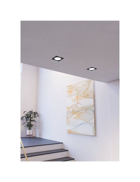 Downlight empotrable LED cuadrado 117×117mm FUEVA 6, negro, CCT (2700K-4000K-6500K), 6,3W, 720Lm