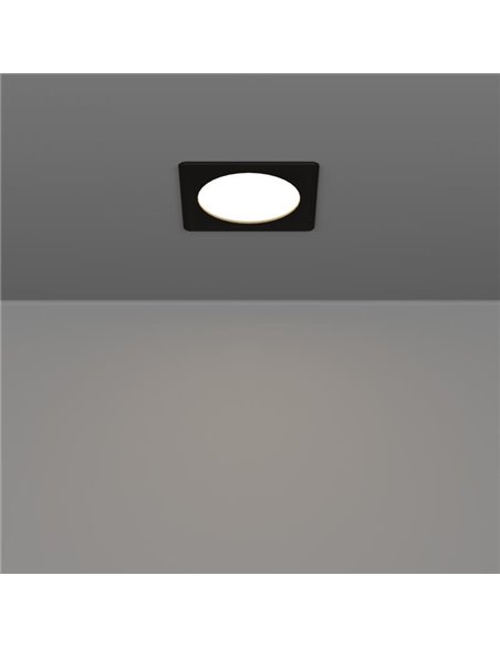 Downlight LED quadrado de embutir 117x117mm FUEVA 6, preto, CCT (2700K-4000K-6500K), 6,3W, 720Lm