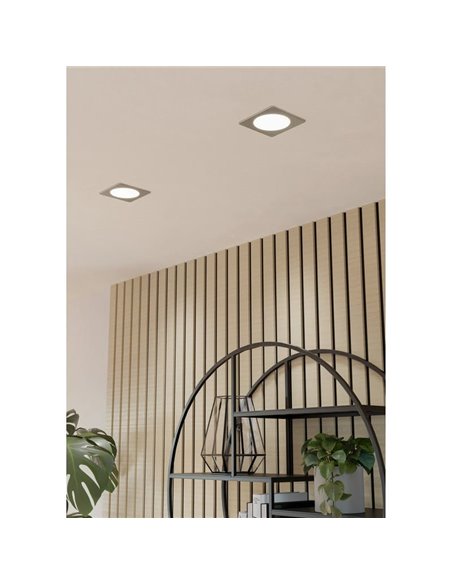 Luminaria empotrable LED cuadrada FUEVA 6 níquel 117×117mm CCT (2700K-4000K-6500K), 6,3W, 720Lm