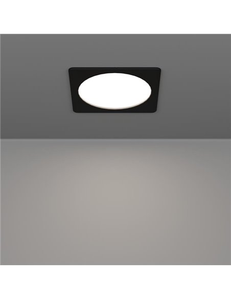 Downlight empotrable LED cuadrado 166×166mm negro FUEVA 6, CCT (2700K-4000K-6500K), 10,5W 1200Lm, IP20