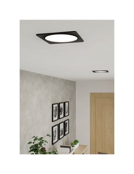 Downlight empotrable LED cuadrado 166×166mm negro FUEVA 6, CCT (2700K-4000K-6500K), 10,5W 1200Lm, IP20