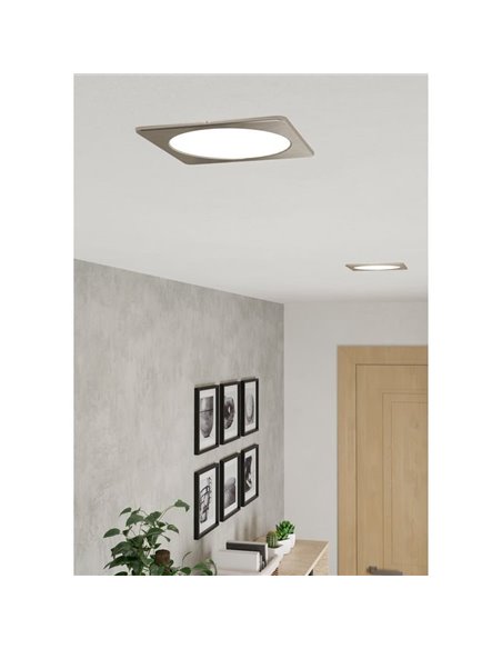 Luminaria empotrable LED cuadrada FUEVA 6 níquel 166×166mm, CCT (2700K-4000K-6500K), 10,5W 1200Lm, IP20