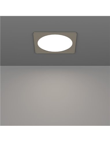 Luminária de embutir LED quadrada FUEVA 6, níquel, 166x166mm, CCT (2700K-4000K-6500K), 10,5W, 1200Lm, IP20