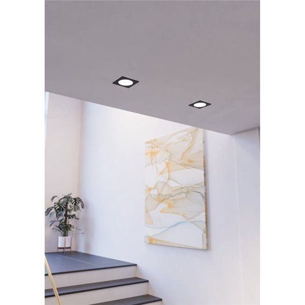 Downlight empotrable LED cuadrado 216×216mm negro FUEVA 6, CCT (2700K-4000K-6500K), 18,5W 2100Lm, IP20