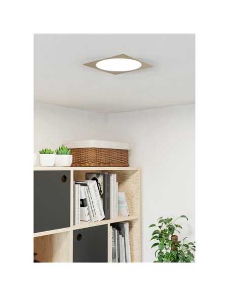 Luminaria empotrable LED cuadrada FUEVA 6 níquel 216×216mm, CCT (2700K-4000K-6500K), 18,5W 2100Lm, IP20
