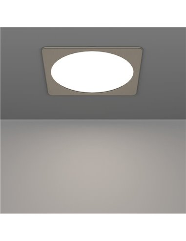 Luminaria empotrable LED cuadrada FUEVA 6 níquel 216×216mm, CCT (2700K-4000K-6500K), 18,5W 2100Lm, IP20