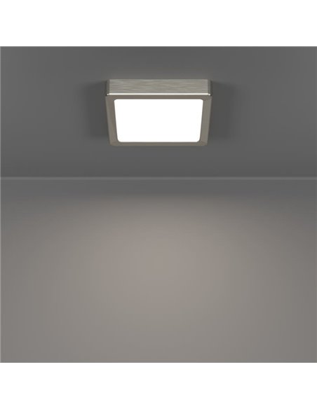 Plafón LED de techo cuadrado de superficie FUEVA 6 níquel 150×150mm, 6,3W 720Lm, CCT (2700K-4000K-6500K), IP20