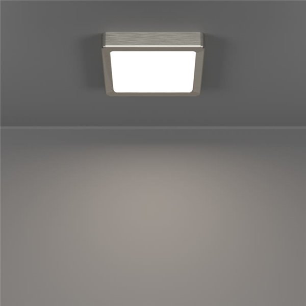 Plafón LED de techo cuadrado de superficie FUEVA 6 níquel 150×150mm, 6,3W 720Lm, CCT (2700K-4000K-6500K), IP20
