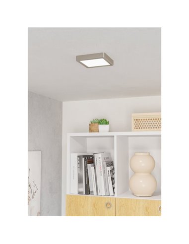 Plafón LED de techo cuadrado de superficie FUEVA 6 níquel 150×150mm, 6,3W 720Lm, CCT (2700K-4000K-6500K), IP20