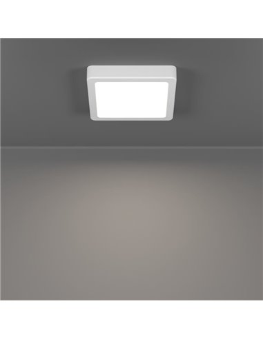 Plafón LED de superficie cuadrado para baño blanco FUEVA 6, 150×150mm, CCT (2700K-4000K-6500K), 6,3W 720Lm, IP44