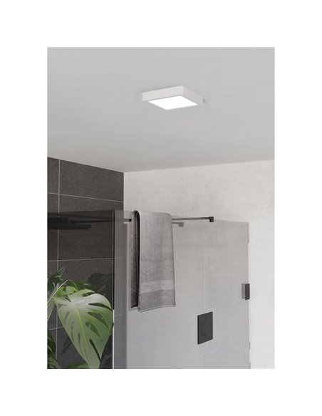 Luminária de teto LED quadrada para banheiro, branca, FUEVA 6, 150 x 150 mm, CCT (2700K-4000K-6500K), 6,3 W, 720 lm, IP44