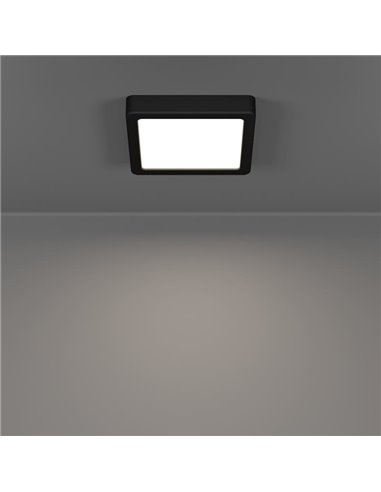Downlight de superficie LED cuadrado baño negro FUEVA 6, 150×150mm, 6,3W 720Lm, CCT (2700K-4000K-6500K), IP44