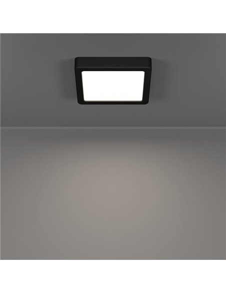 Downlight de superficie LED cuadrado baño negro FUEVA 6, 150×150mm, 6,3W 720Lm, CCT (2700K-4000K-6500K), IP44