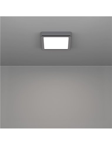 Plafón LED de superficie FUEVA 6 para baño, cromo 150×150mm, 6,3W 720Lm, CCT (2700K-4000K-6500K), IP44