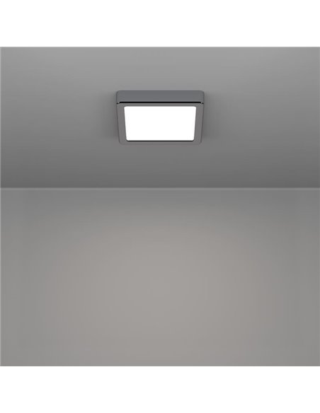 Plafón LED de superficie FUEVA 6 para baño, cromo 150×150mm, 6,3W 720Lm, CCT (2700K-4000K-6500K), IP44