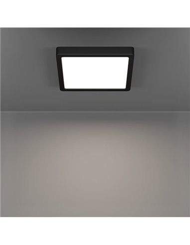 Downlight LED de superficie cuadrado negro FUEVA 6, 220×220mm, 10,5W 1200Lm, CCT (2700K-4000K-6500K), IP20