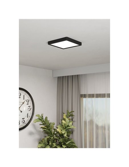Downlight LED de superficie cuadrado negro FUEVA 6, 220×220mm, 10,5W 1200Lm, CCT (2700K-4000K-6500K), IP20