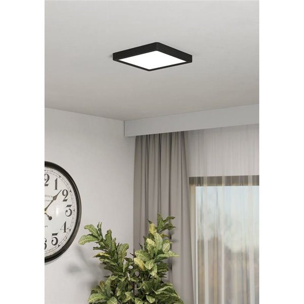 Downlight LED de superficie cuadrado negro FUEVA 6, 220×220mm, 10,5W 1200Lm, CCT (2700K-4000K-6500K), IP20