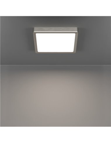Luminaria LED de techo de superficie FUEVA 6, níquel 220×220mm, 10,5W 1200Lm, CCT (2700K-4000K-6500K), IP20