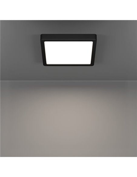 Downlight LED de superficie para baños cuadrado negro FUEVA 6, 220×220mm, 10,5W 1200Lm, CCT (2700K-4000K-6500K), IP44