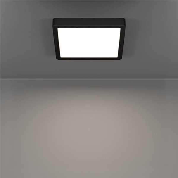 Downlight LED de superficie para baños cuadrado negro FUEVA 6, 220×220mm, 10,5W 1200Lm, CCT (2700K-4000K-6500K), IP44