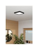 Downlight LED de superficie para baños cuadrado negro FUEVA 6, 220×220mm, 10,5W 1200Lm, CCT (2700K-4000K-6500K), IP44