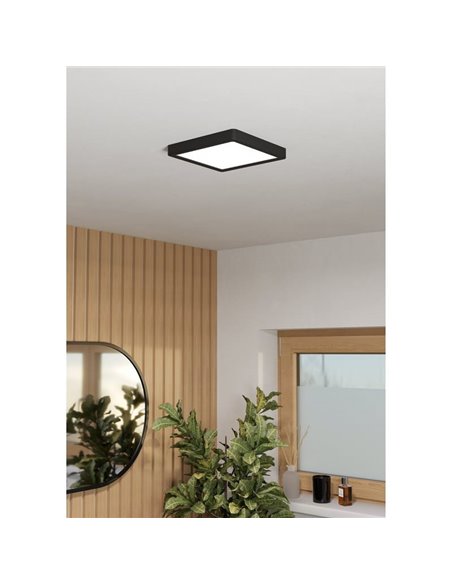 Spot LED carré noir en saillie FUEVA 6 pour salle de bains, 220 x 220 mm, 10,5 W, 1200 lm, CCT (2700 K, 4000 K, 6500 K), IP44