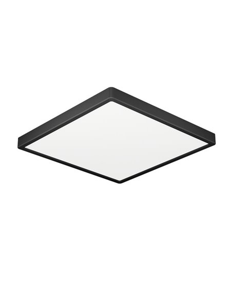 Downlight LED de superficie para baños cuadrado negro FUEVA 6, 220×220mm, 10,5W 1200Lm, CCT (2700K-4000K-6500K), IP44