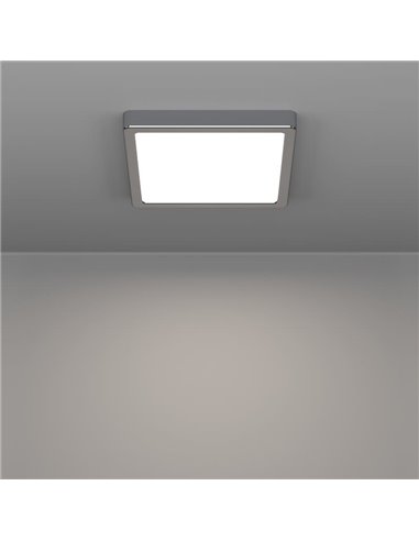 Plafón de techo baño LED cuadrada cromo FUEVA 6 220×220mm, 10,5W 1200Lm, CCT (2700K-4000K-6500K), IP44