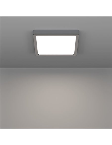 Plafón de techo baño LED cuadrada cromo FUEVA 6 220×220mm, 10,5W 1200Lm, CCT (2700K-4000K-6500K), IP44