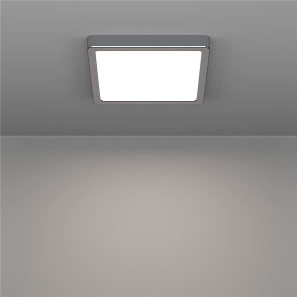 Plafonnier LED carré chromé FUEVA 6 220 x 220 mm pour salle de bain, 10,5 W, 1 200 lm, CCT (2 700 K-4 000 K-6 500 K), IP44