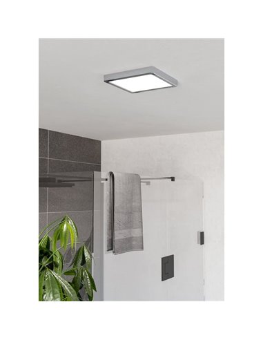 Plafón de techo baño LED cuadrada cromo FUEVA 6 220×220mm, 10,5W 1200Lm, CCT (2700K-4000K-6500K), IP44