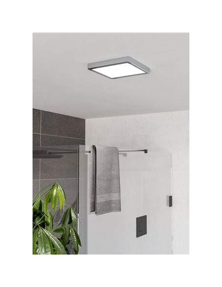 Plafón de techo baño LED cuadrada cromo FUEVA 6 220×220mm, 10,5W 1200Lm, CCT (2700K-4000K-6500K), IP44