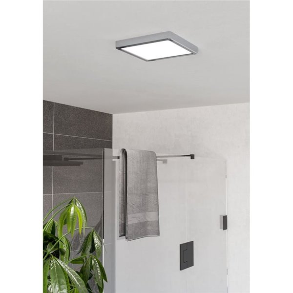 Plafonnier LED carré chromé FUEVA 6 220 x 220 mm pour salle de bain, 10,5 W, 1 200 lm, CCT (2 700 K-4 000 K-6 500 K), IP44