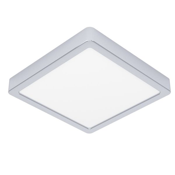 Plafonnier LED carré chromé FUEVA 6 220 x 220 mm pour salle de bain, 10,5 W, 1 200 lm, CCT (2 700 K-4 000 K-6 500 K), IP44