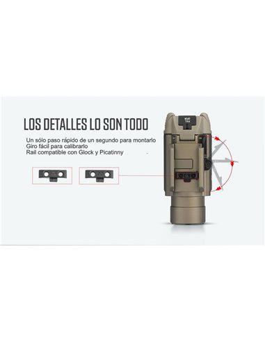 Linterna de arma con puntero rojo BALDR RL alcance 240m y 1.120Lm Batería CR123A 1600 mAh 3 V (incluida)