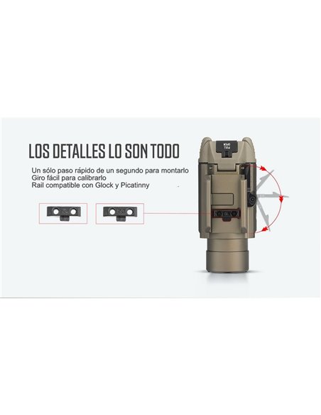 Linterna de arma con puntero rojo BALDR RL alcance 240m y 1.120Lm Batería CR123A 1600 mAh 3 V (incluida)