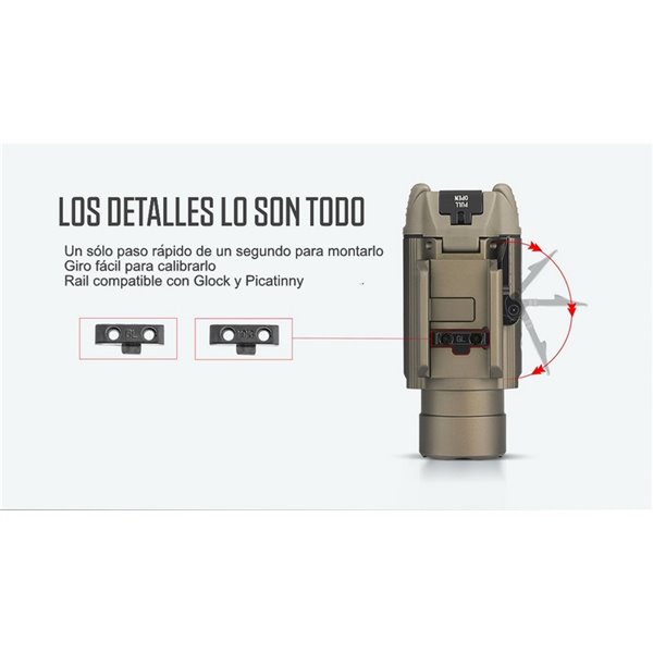 Linterna de arma con puntero rojo BALDR RL alcance 240m y 1.120Lm Batería CR123A 1600 mAh 3 V (incluida)