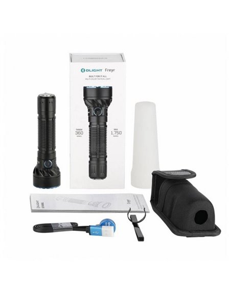 Linterna táctica multicolor FREYR 1.750Lm, 360m alcance, RGB, IPX8 y recargable