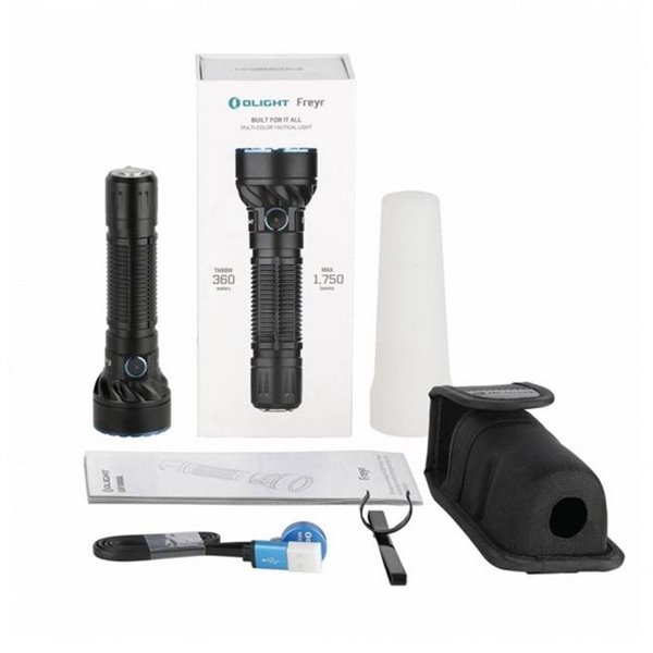 Linterna táctica multicolor FREYR 1.750Lm, 360m alcance, RGB, IPX8 y recargable