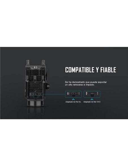 Linterna para arma BALDR S 800Lm con puntero láser verde, 130m alcance, IPX4 y recargable