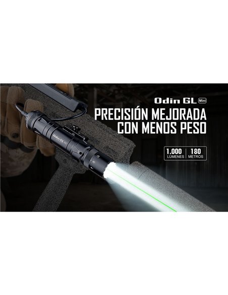 Lanterna ODIN GL Mini 1000Lm, alcance de 180m, laser verde, IPX4, montagem Picatinny